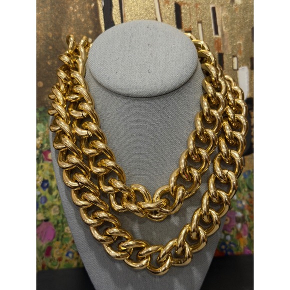 Chunky Curb Chain Necklace Women Gold Tone Bold Statement Link Heavy 36" - Picture 3 of 14